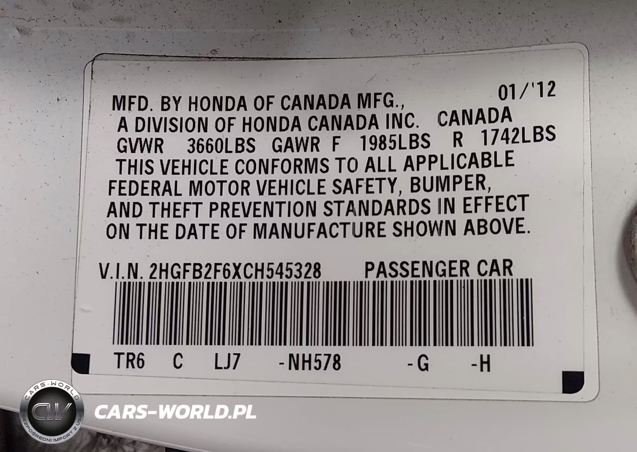 2012 Honda Civic Hf VIN:2HGFB2F6XCH545328 - 9