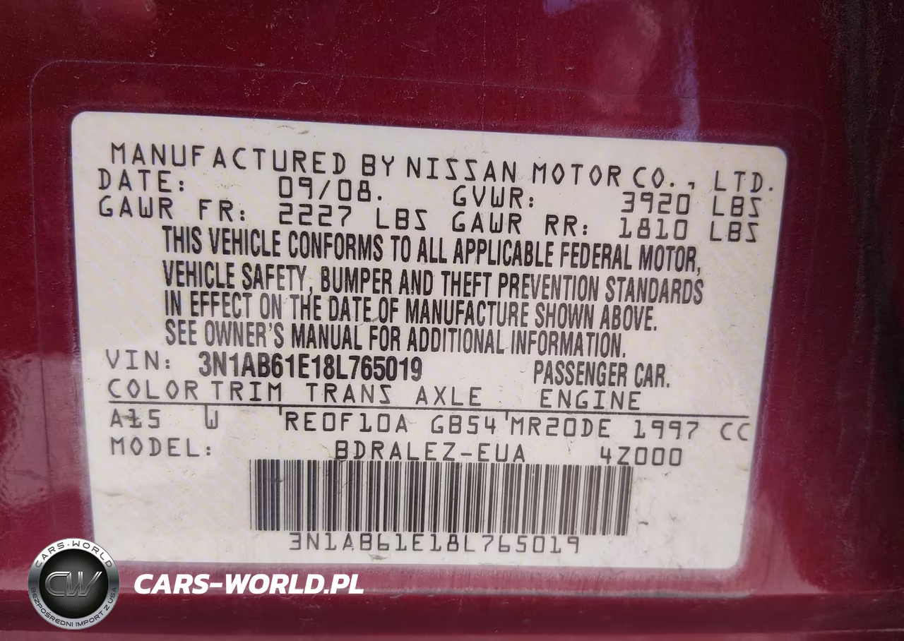2008 Nissan Sentra 2.0S VIN:3N1AB61E18L765019 - 9