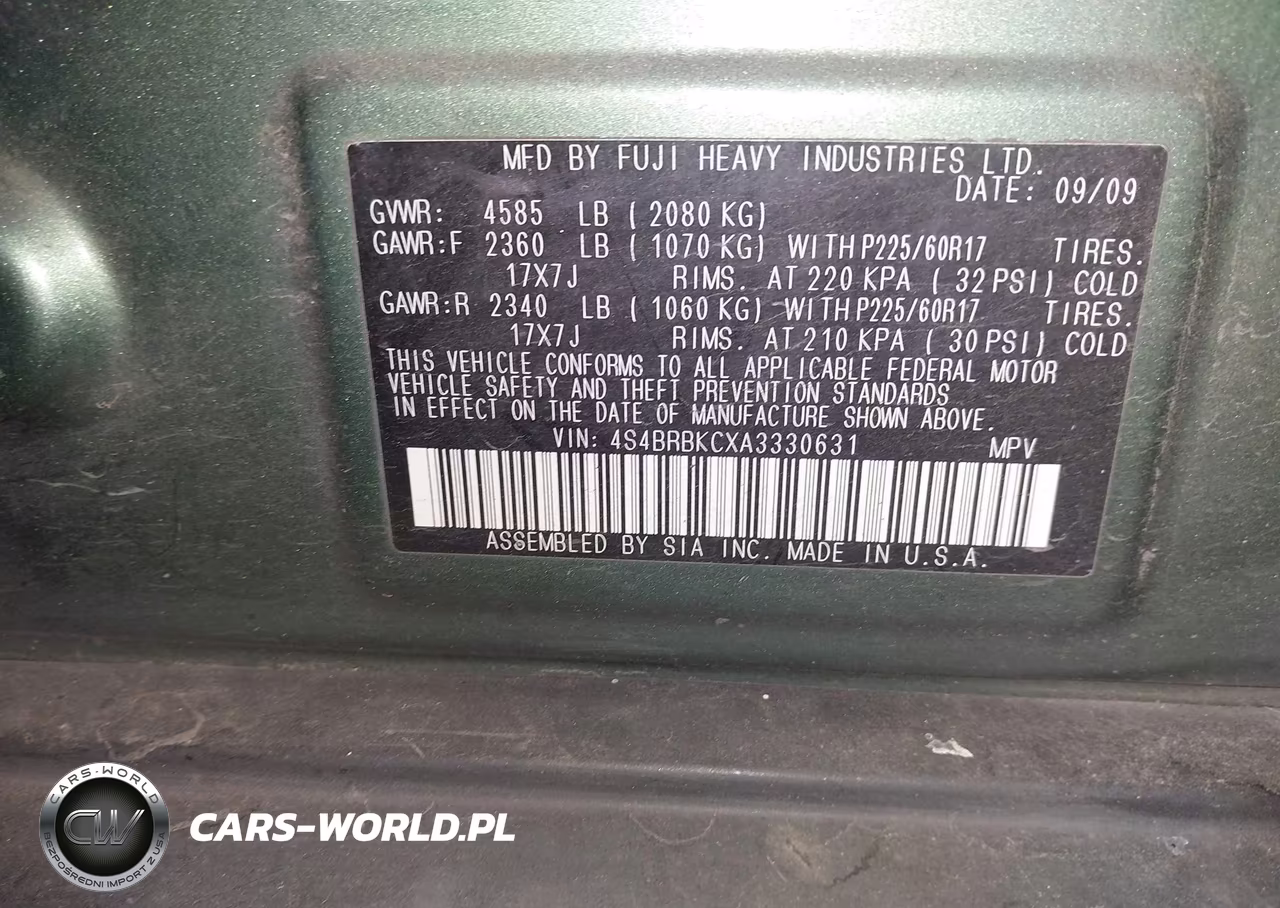2010 Subaru Outback 2.5I Limited VIN:4S4BRBKCXA3330631 - 9