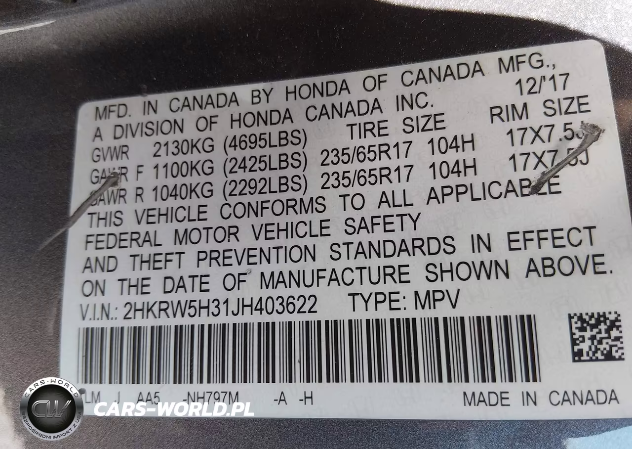 2018 Honda Cr-V Lx VIN:2HKRW5H31JH403622 - 9