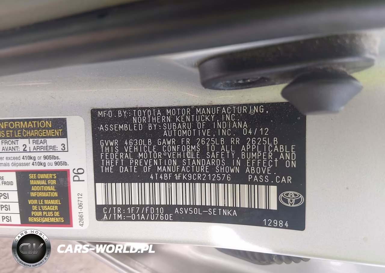 2012 Toyota Camry Le VIN:4T4BF1FK9CR212576 - 9