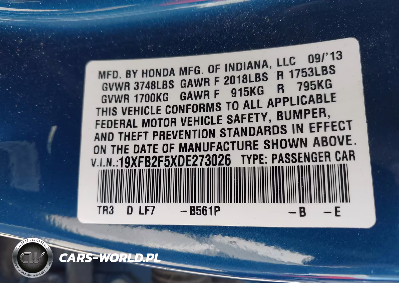 2013 Honda Civic Lx VIN:19XFB2F5XDE273026 - 9