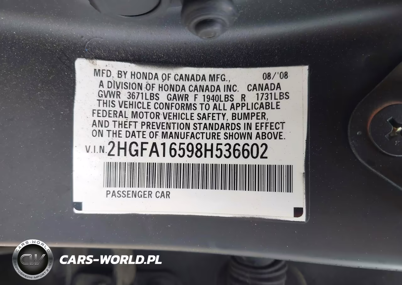 2008 Honda Civic Lx VIN:2HGFA16598H536602 - 9