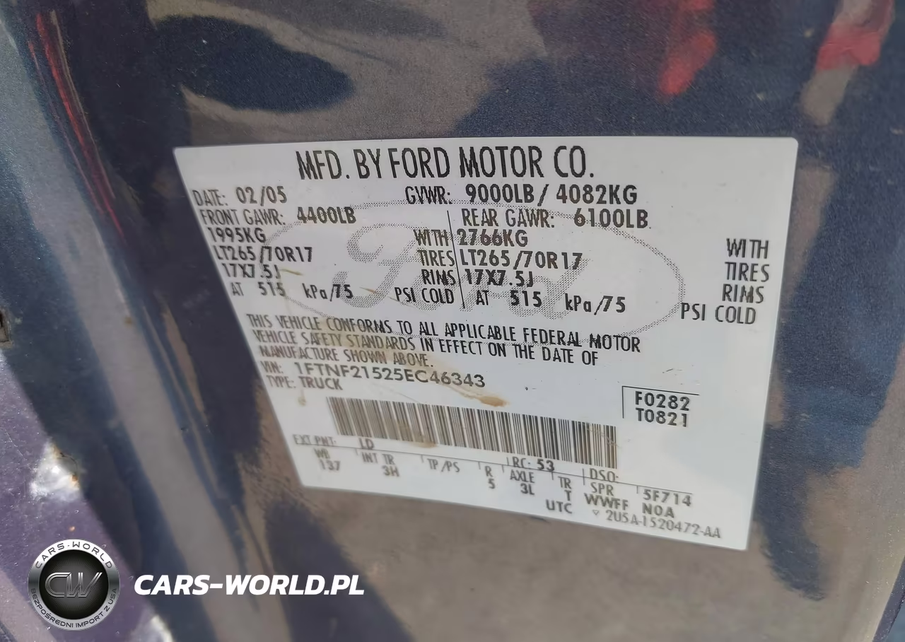 2005 Ford F-250 Xl-Xlt VIN:1FTNF21525EC46343 - 9