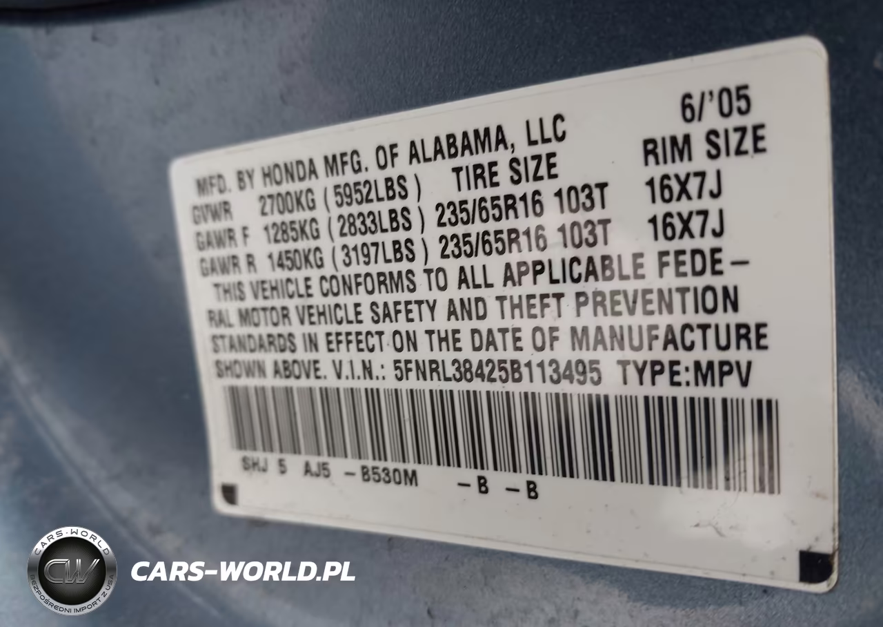 2005 Honda Odyssey Ex VIN:5FNRL38425B113495 - 9