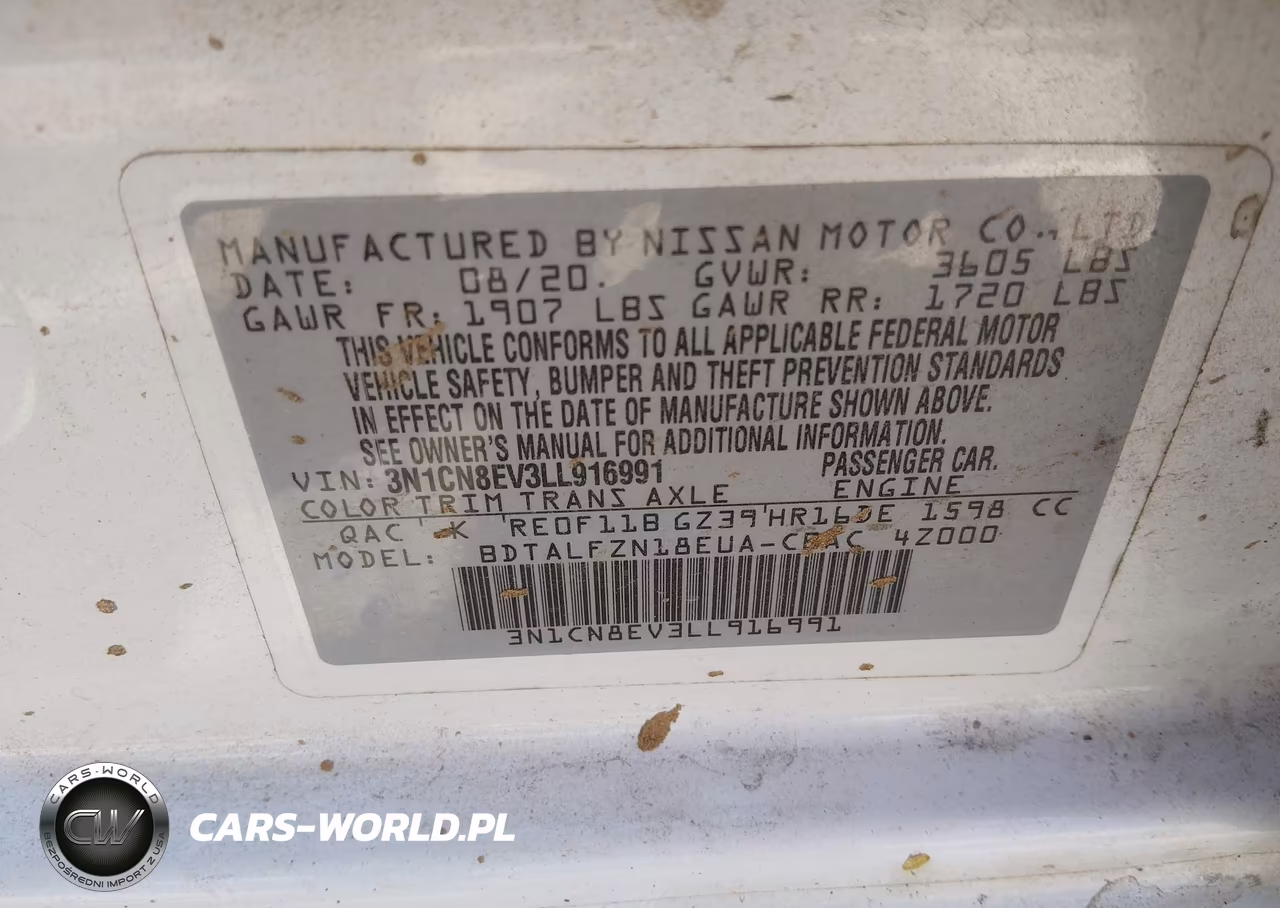 2020 Nissan Versa Sv Xtronic Cvt VIN:3N1CN8EV3LL916991 - 9