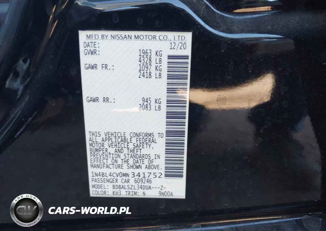 2021 Nissan Altima Sr Fwd VIN:1N4BL4CV0MN341752 - 9