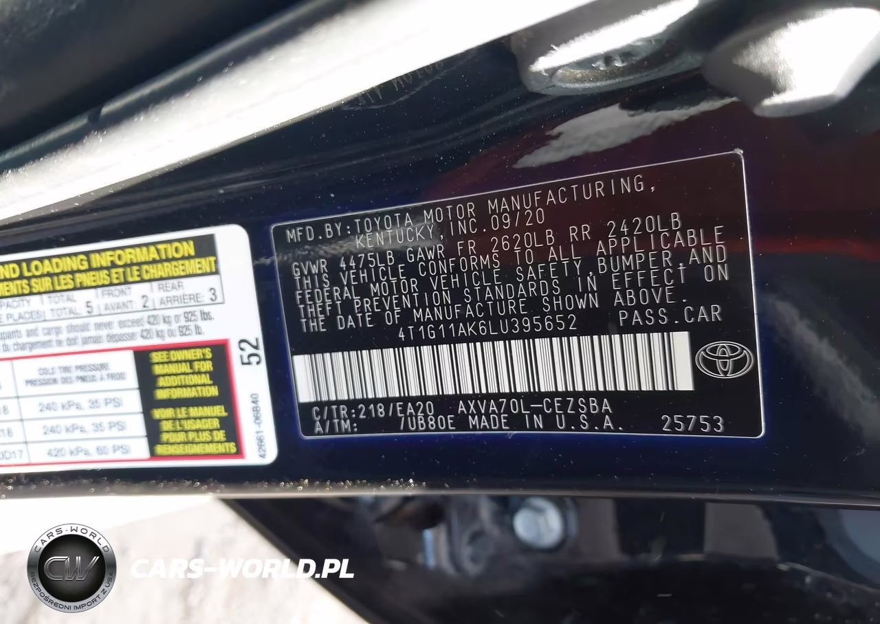 2020 Toyota Camry Se VIN:4T1G11AK6LU395652 - 9