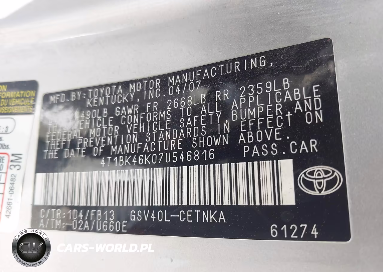 2007 Toyota Camry Le V6 VIN:4T1BK46K07U546816 - 9