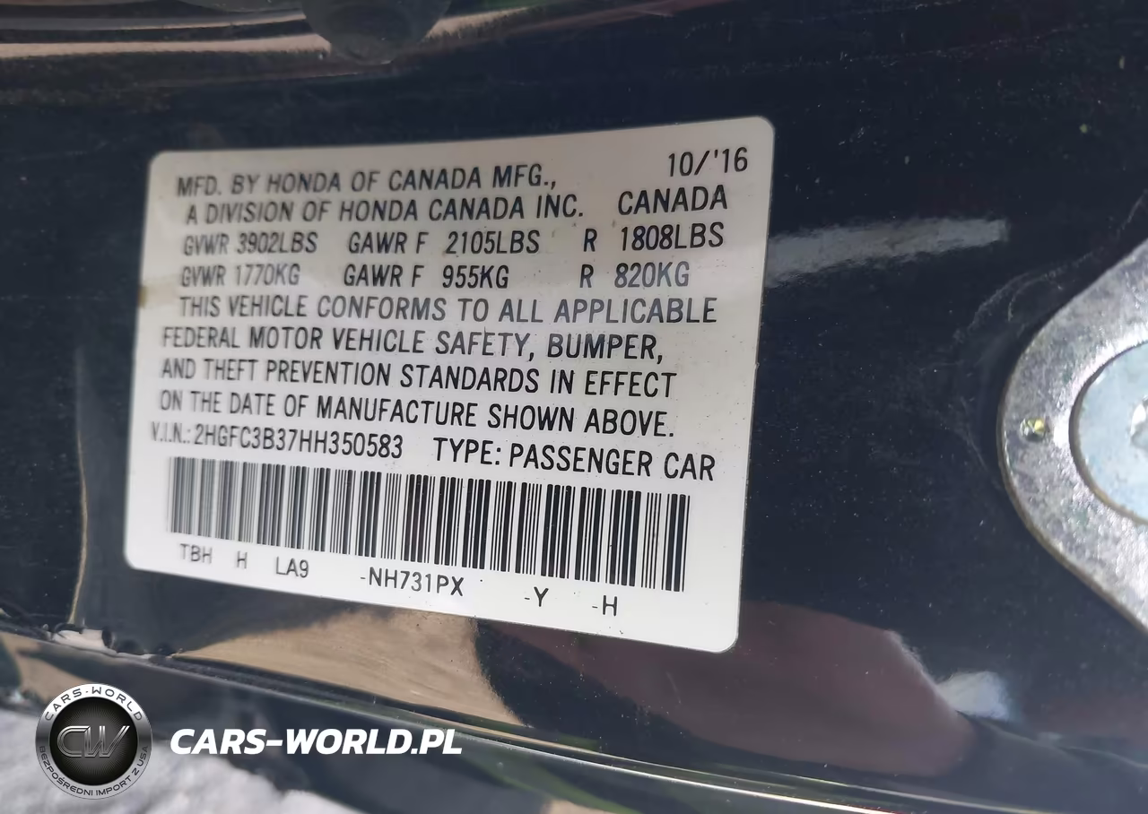 2017 Honda Civic Ex-T VIN:2HGFC3B37HH350583 - 9