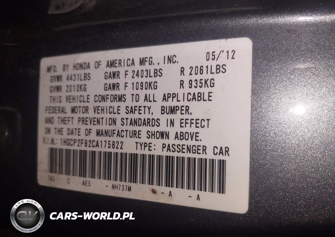 2012 Honda Accord 2.4 Ex-L VIN:1HGCP2F82CA175822 - 9