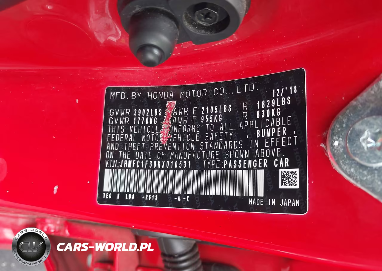 2019 Honda Civic Ex VIN:JHMFC1F30KX010531 - 9