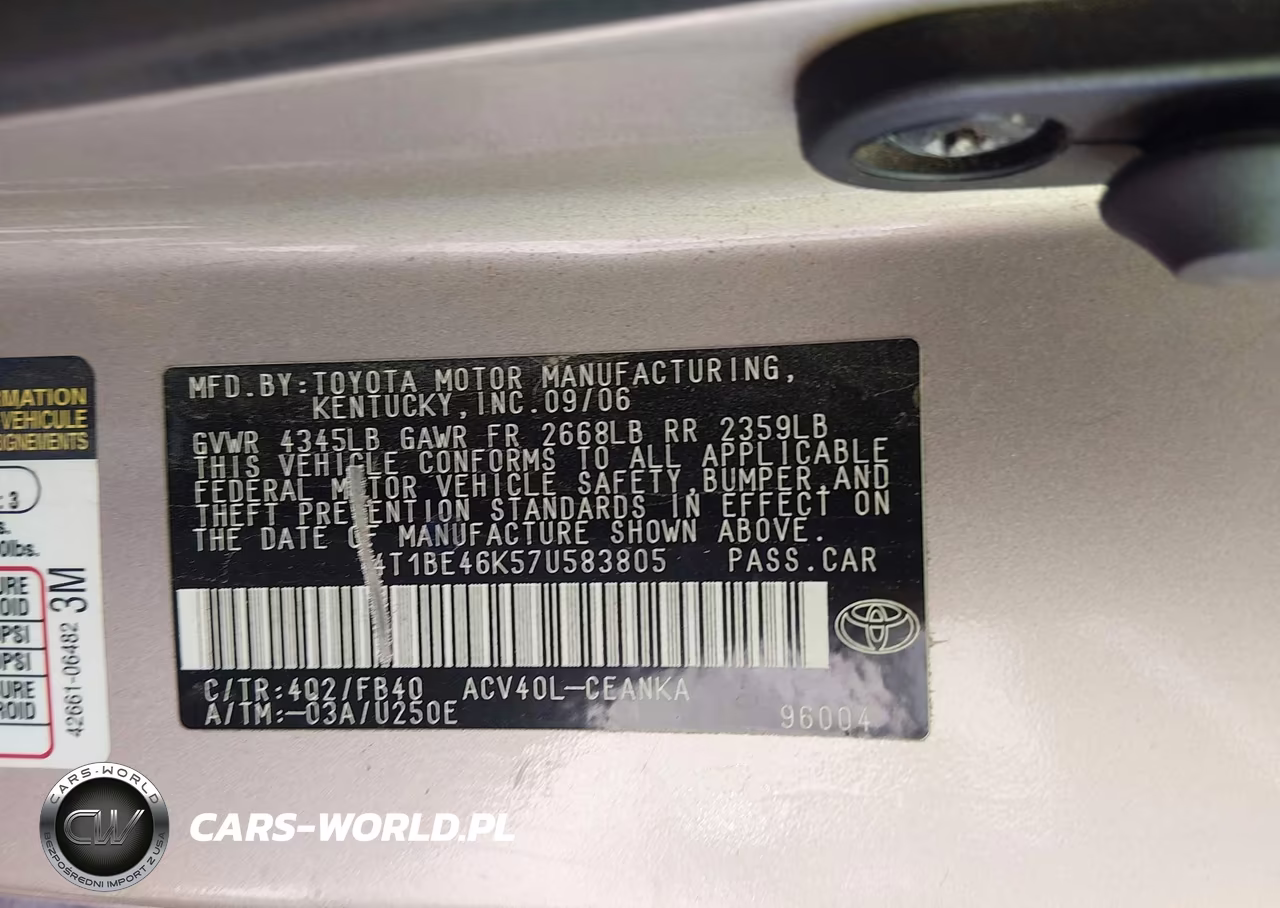2007 Toyota Camry Ce VIN:4T1BE46K57U583805 - 9