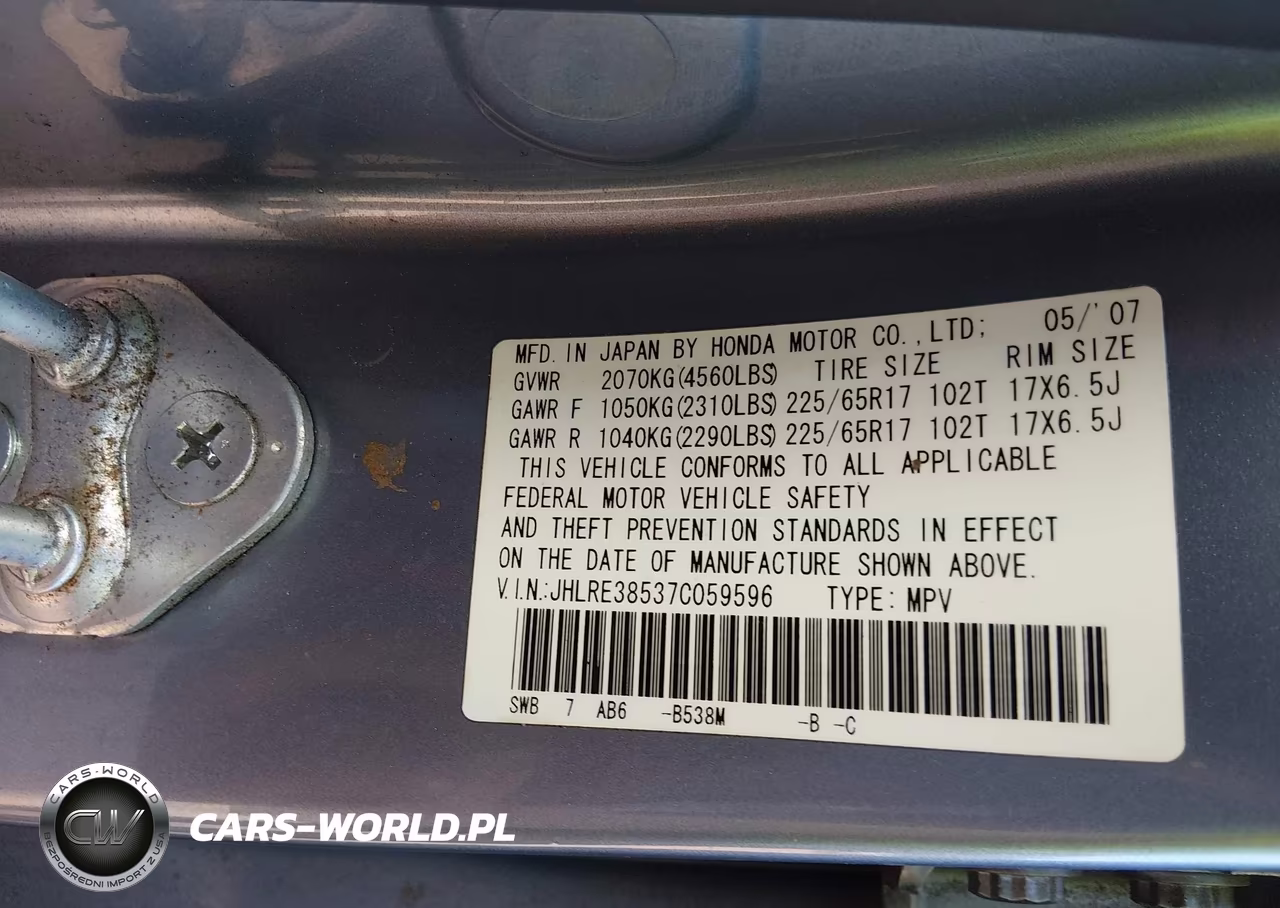 2007 Honda Cr-V Ex VIN:JHLRE38537C059596 - 9
