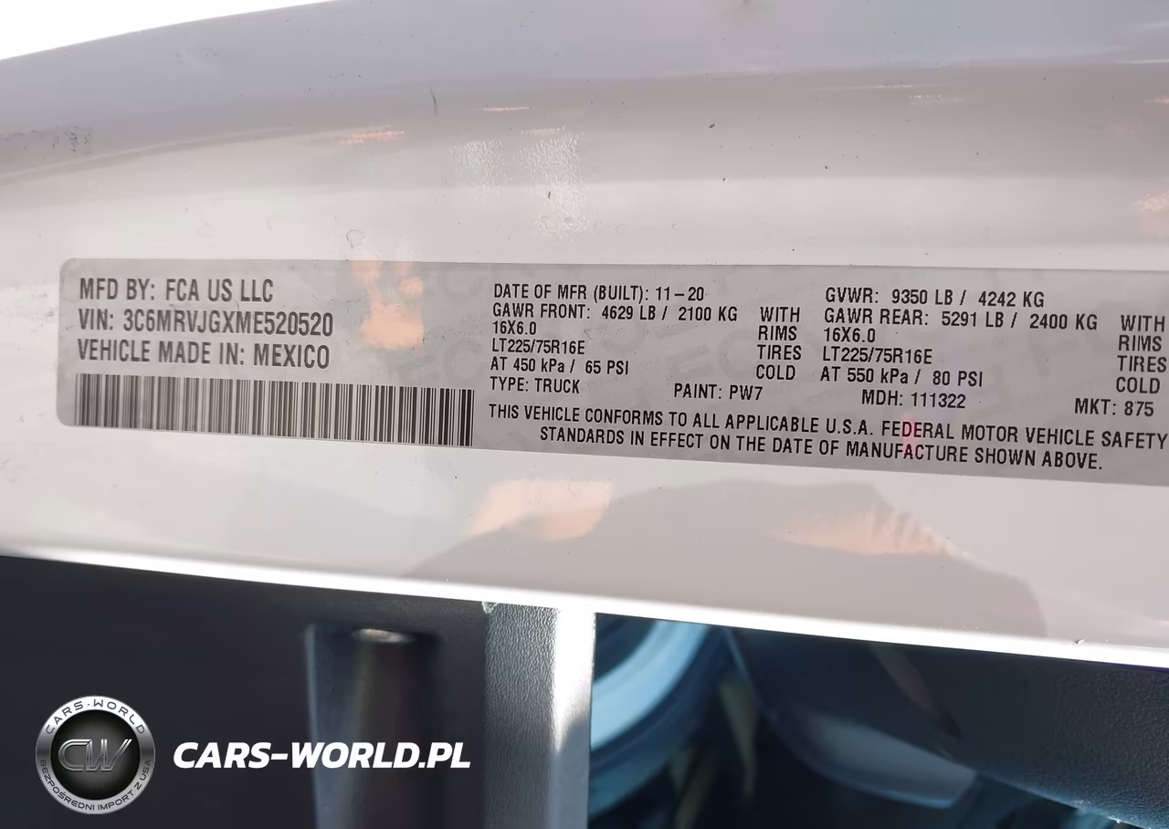 2021 Ram Promaster 3500 Cargo Van High Roof 159 Wb Ext VIN:3C6MRVJGXME520520 - 9