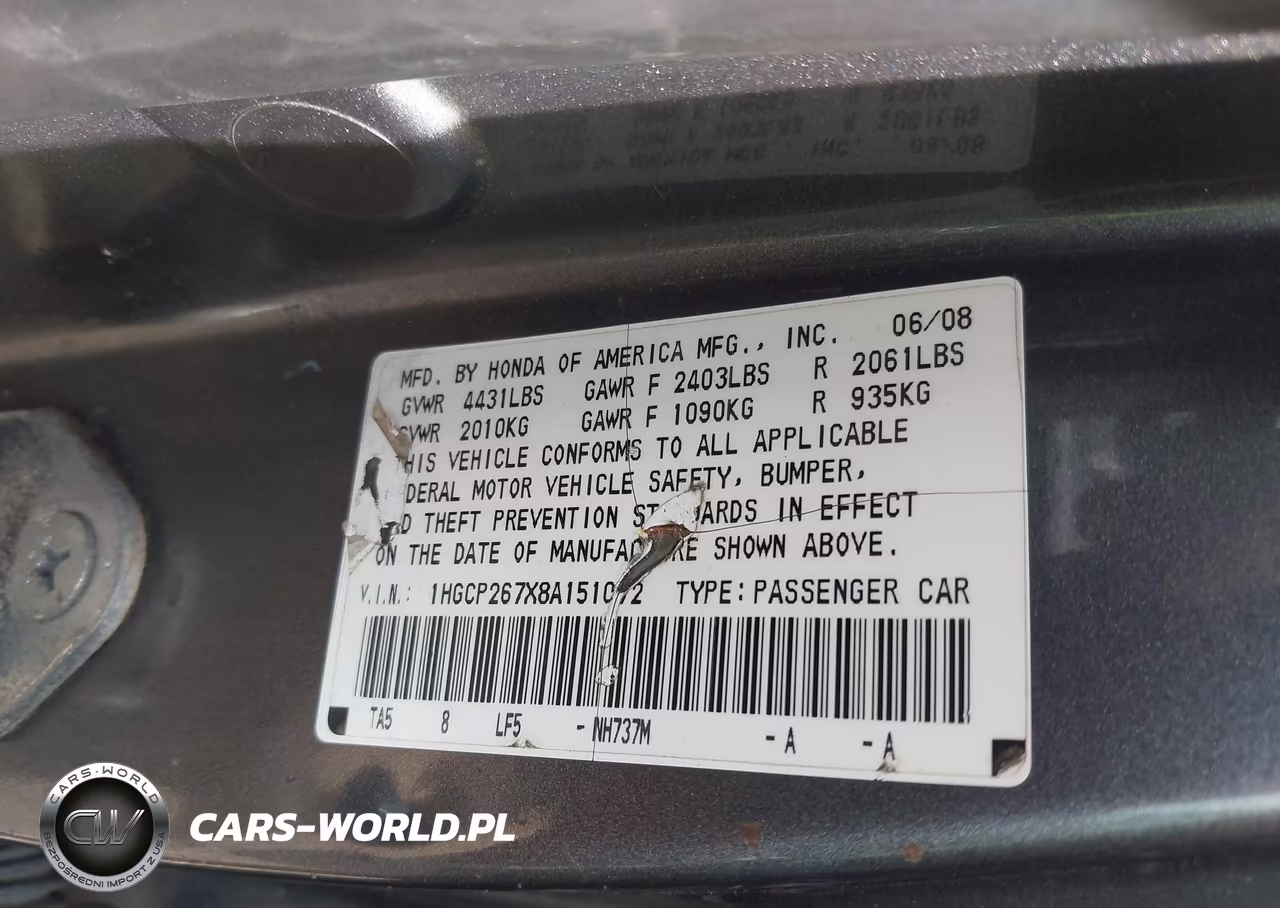 2008 Honda Accord 2.4 Ex VIN:1HGCP267X8A151072 - 7