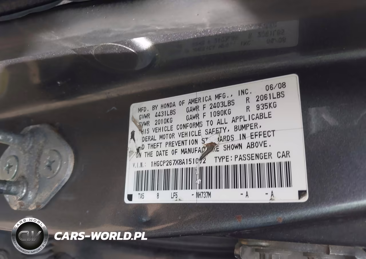 2008 Honda Accord 2.4 Ex VIN:1HGCP267X8A151072 - 9