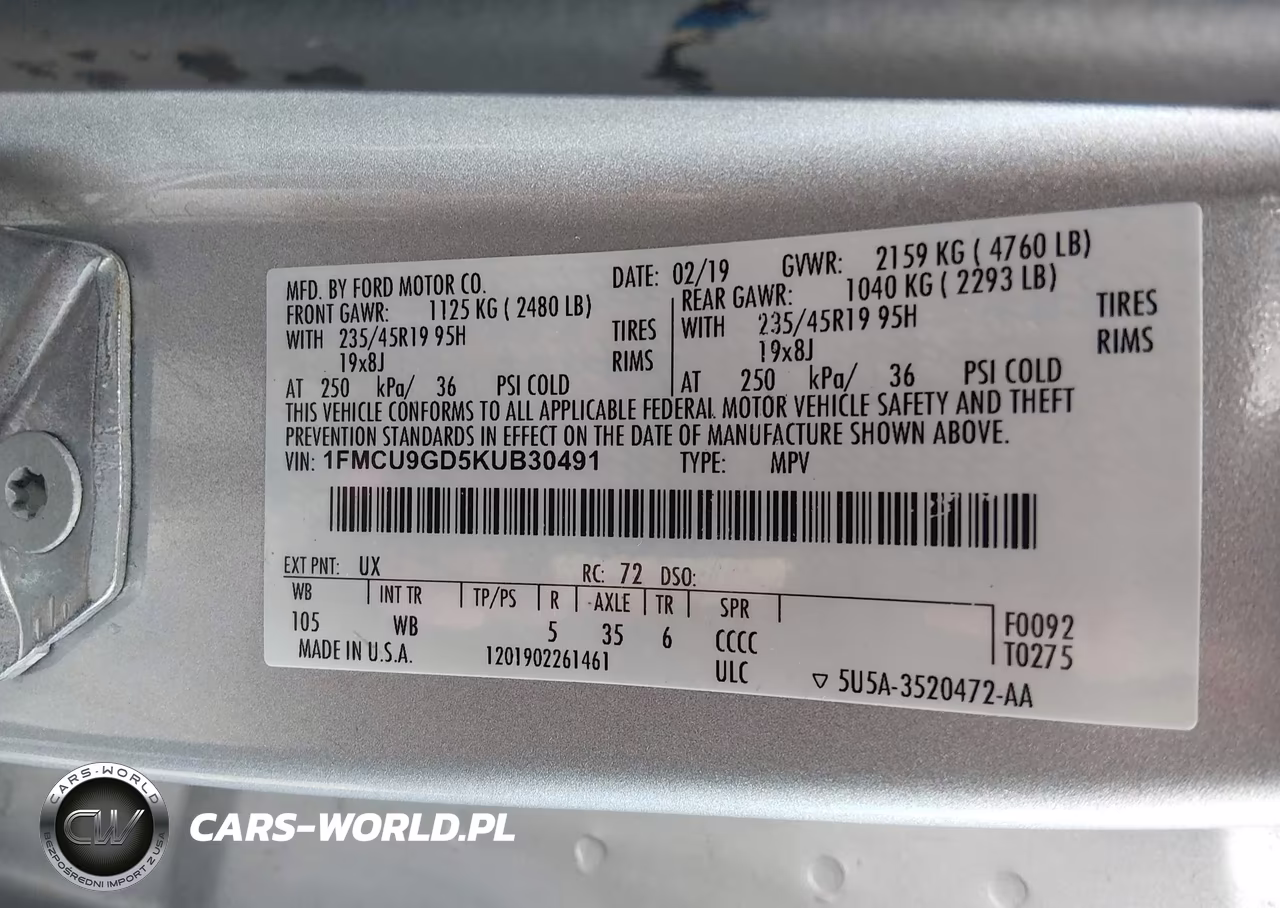 2019 Ford Escape Se VIN:1FMCU9GD5KUB30491 - 9