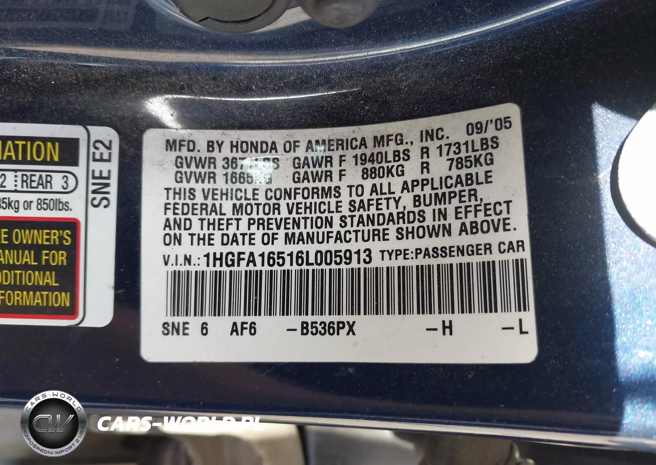 2006 Honda Civic Lx VIN:1HGFA16516L005913 - 9