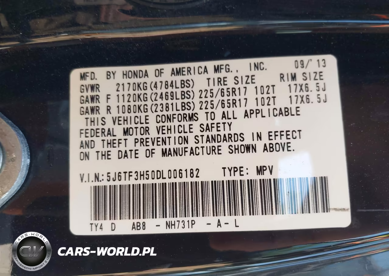 2013 Honda Crosstour Ex-L VIN:5J6TF3H50DL006182 - 9