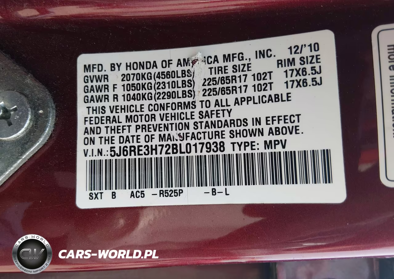 2011 Honda Cr-V Ex-L VIN:5J6RE3H72BL017938 - 9