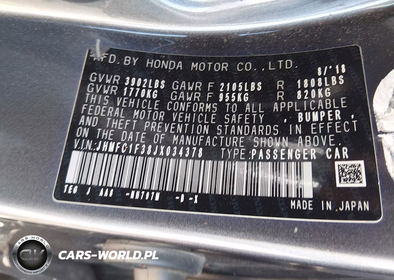 2018 Honda Civic Ex-T VIN:JHMFC1F38JX034378 - 9