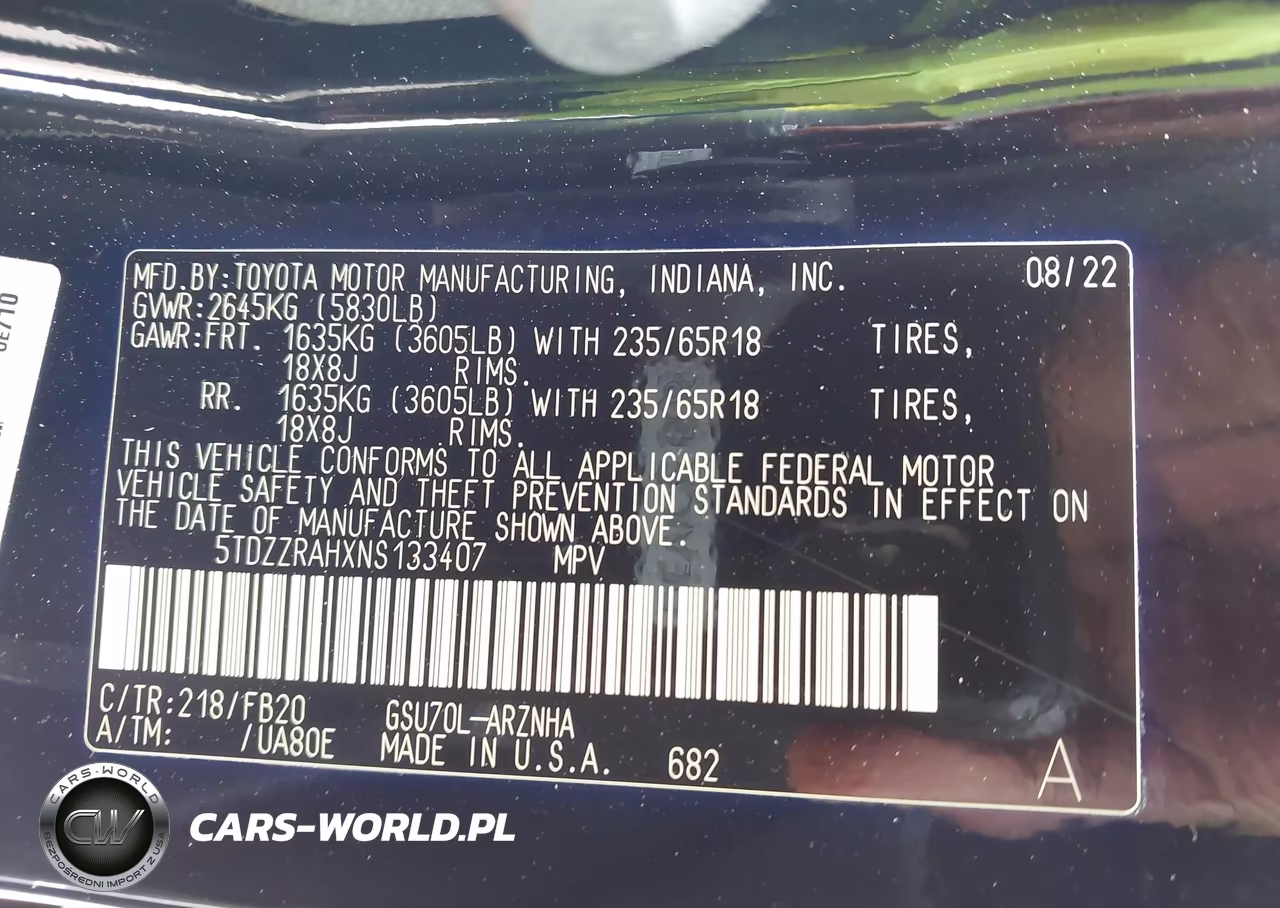 2022 Toyota Highlander Le VIN:5TDZZRAHXNS133407 - 9