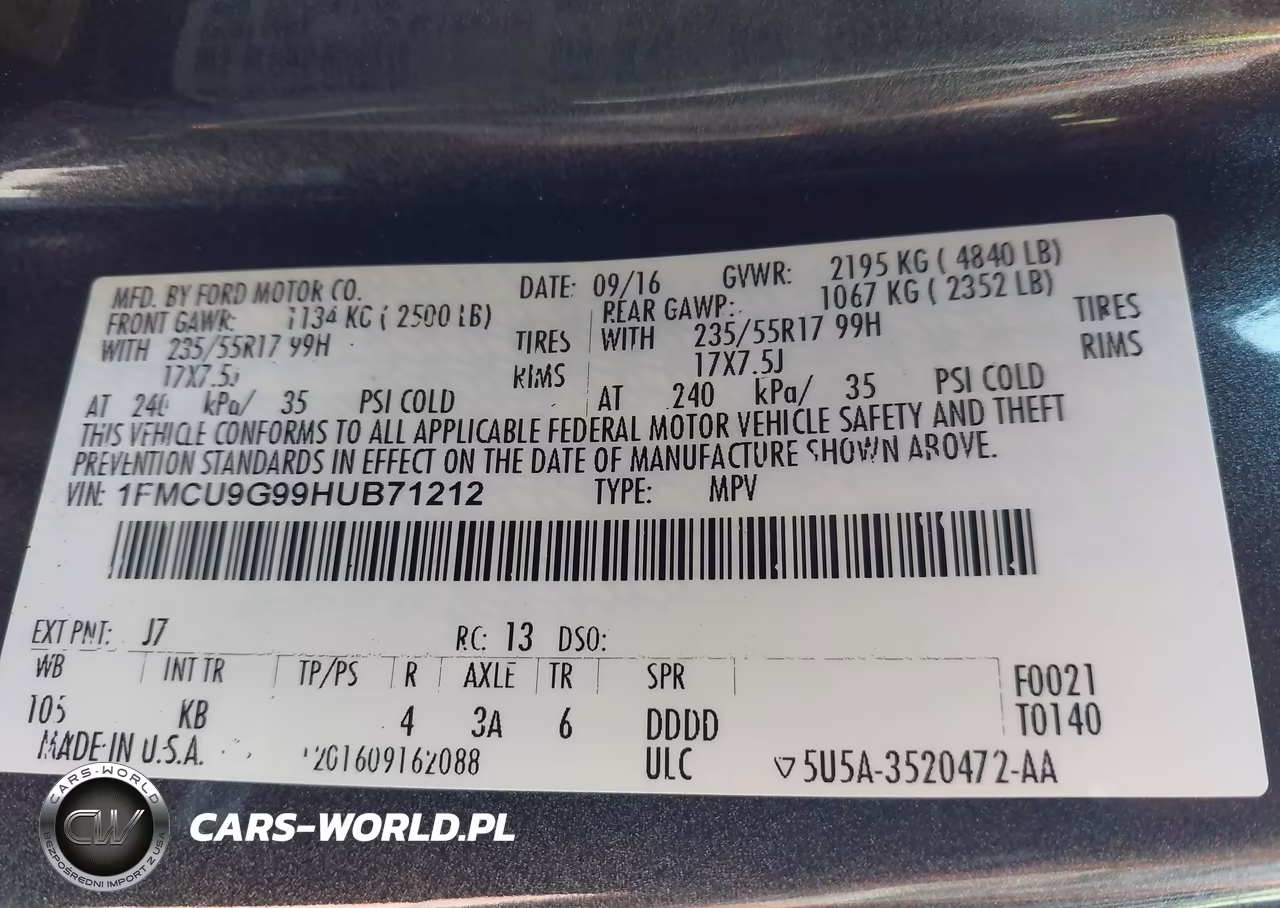 2017 Ford Escape Se VIN:1FMCU9G99HUB71212 - 9