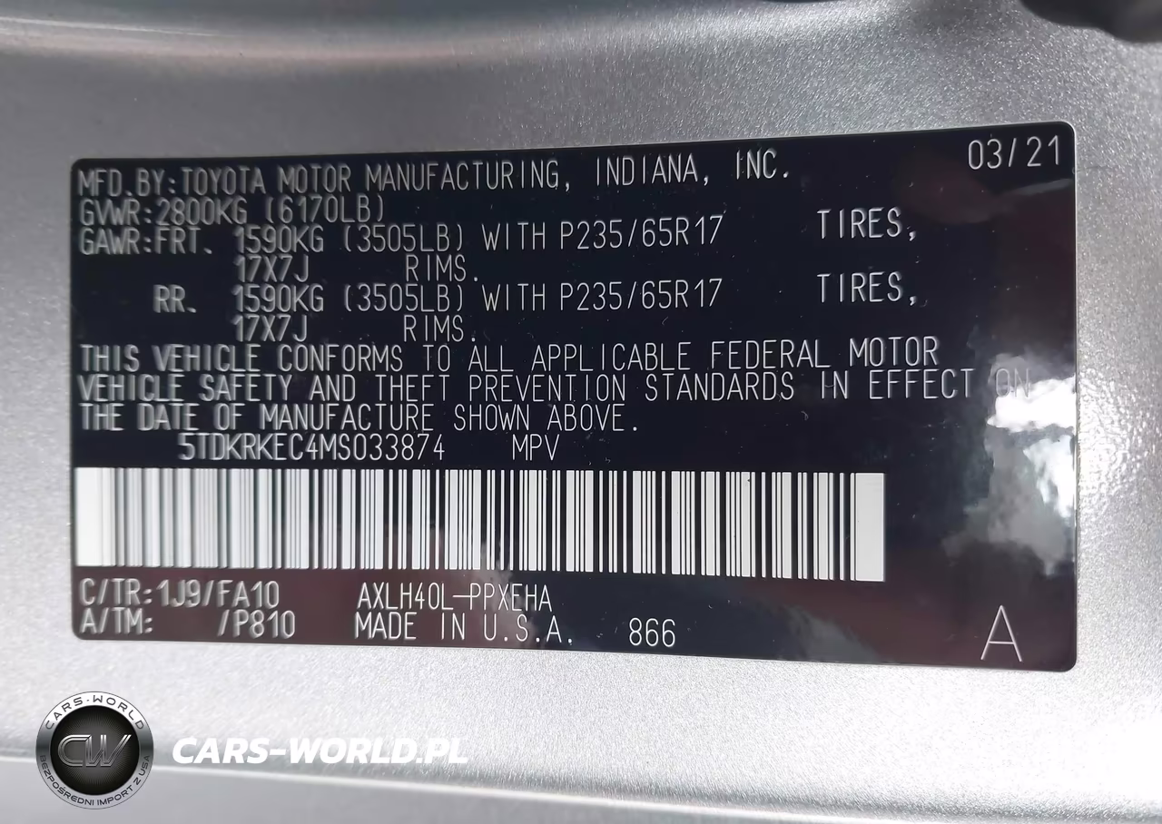 2021 Toyota Sienna Le VIN:5TDKRKEC4MS033874 - 9