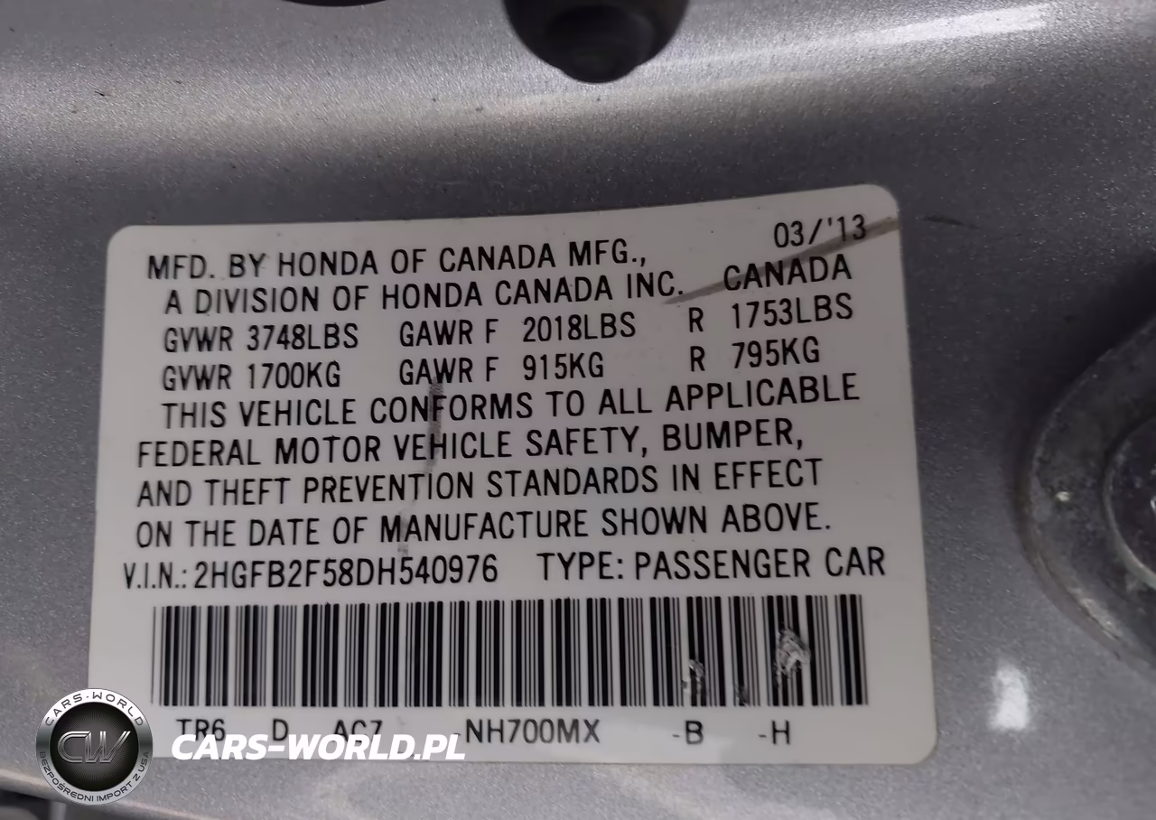 2013 Honda Civic Lx VIN:2HGFB2F58DH540976 - 9
