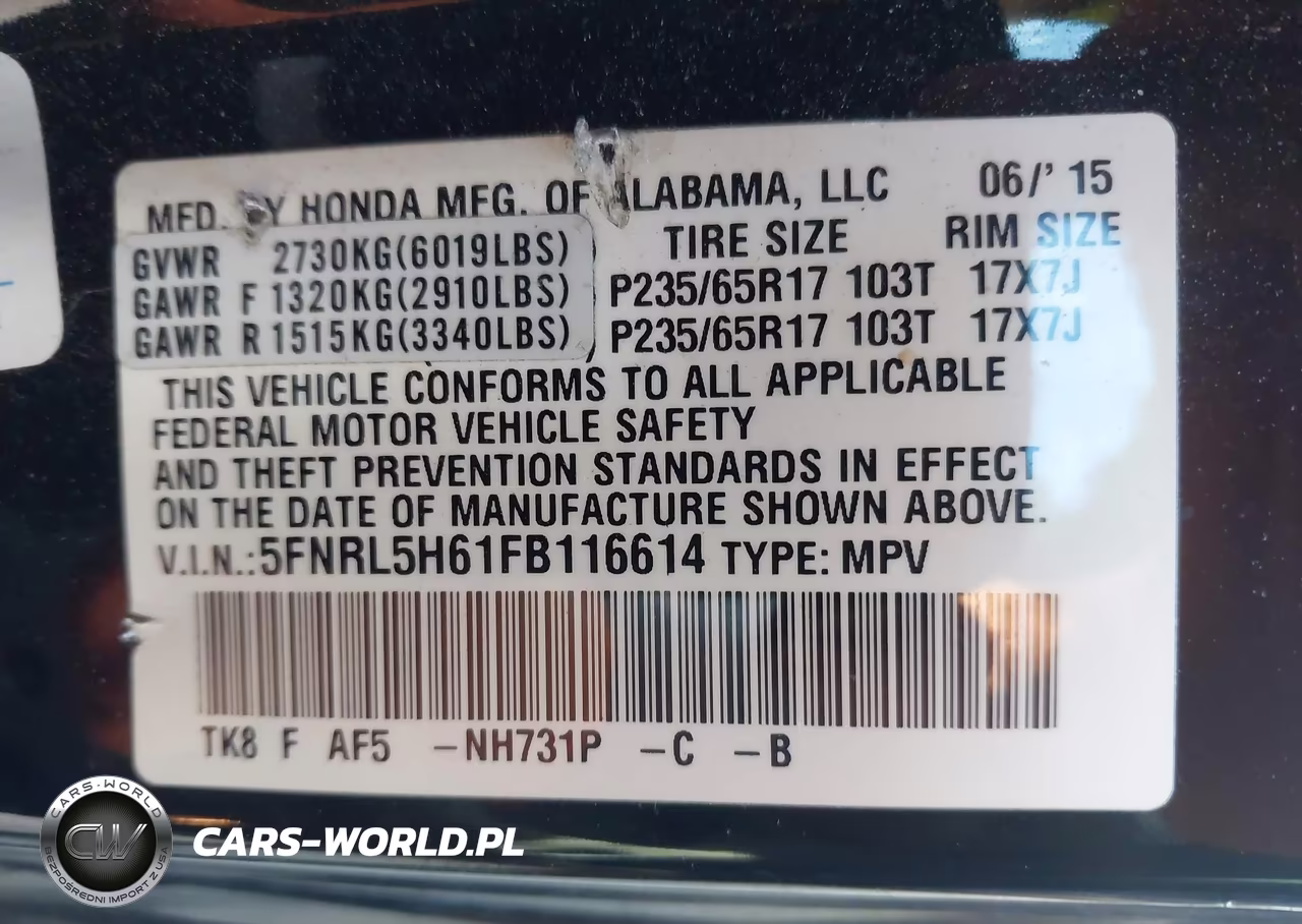 2015 Honda Odyssey Ex-L VIN:5FNRL5H61FB116614 - 9