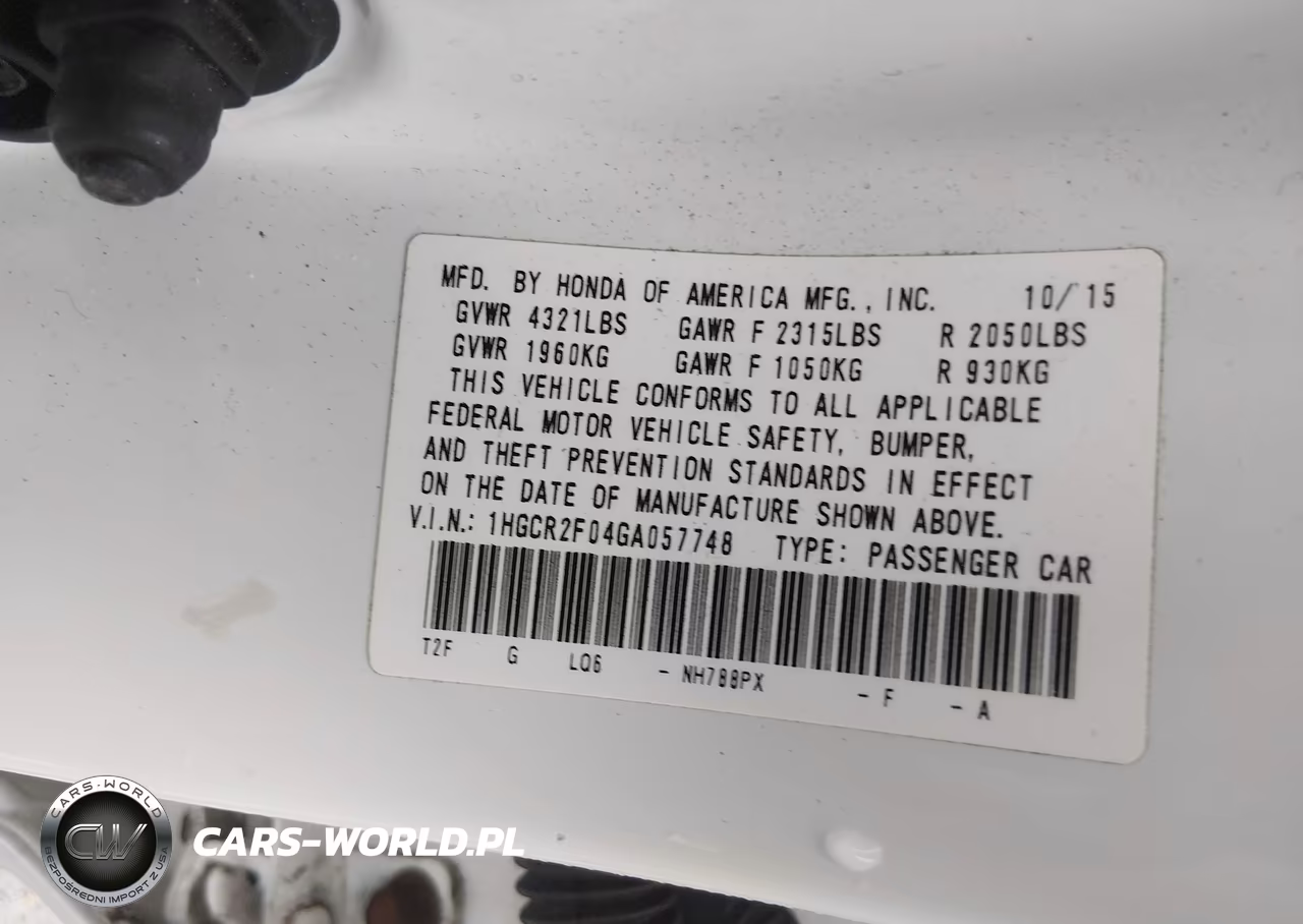 2016 Honda Accord Ex VIN:1HGCR2F04GA057748 - 9