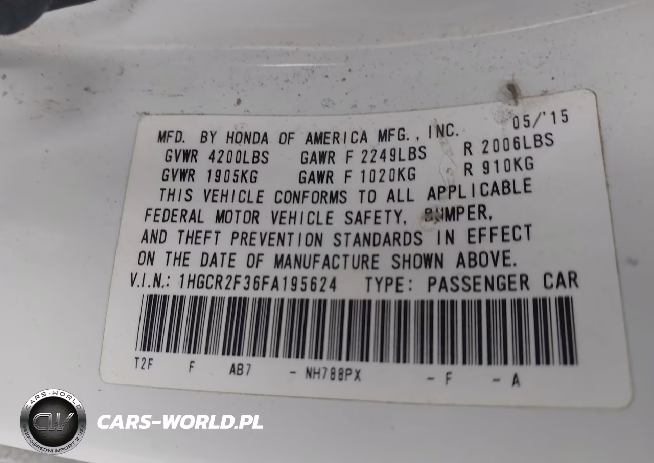 2015 Honda Accord Lx VIN:1HGCR2F36FA195624 - 9