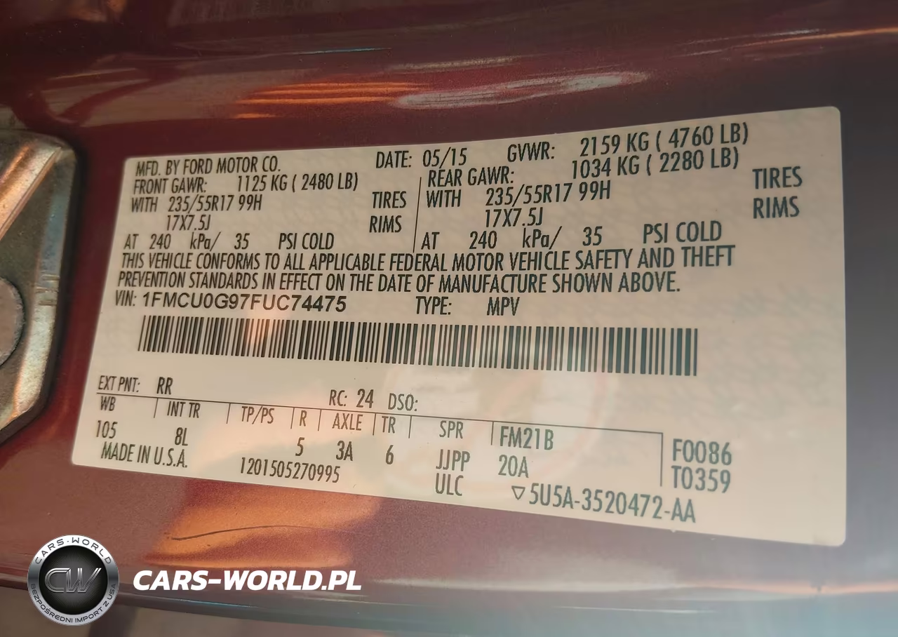 2015 Ford Escape Se VIN:1FMCU0G97FUC74475 - 9