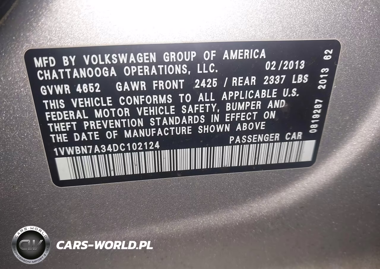 2013 Volkswagen Passat 2.0L Tdi Se VIN:1VWBN7A34DC102124 - 9