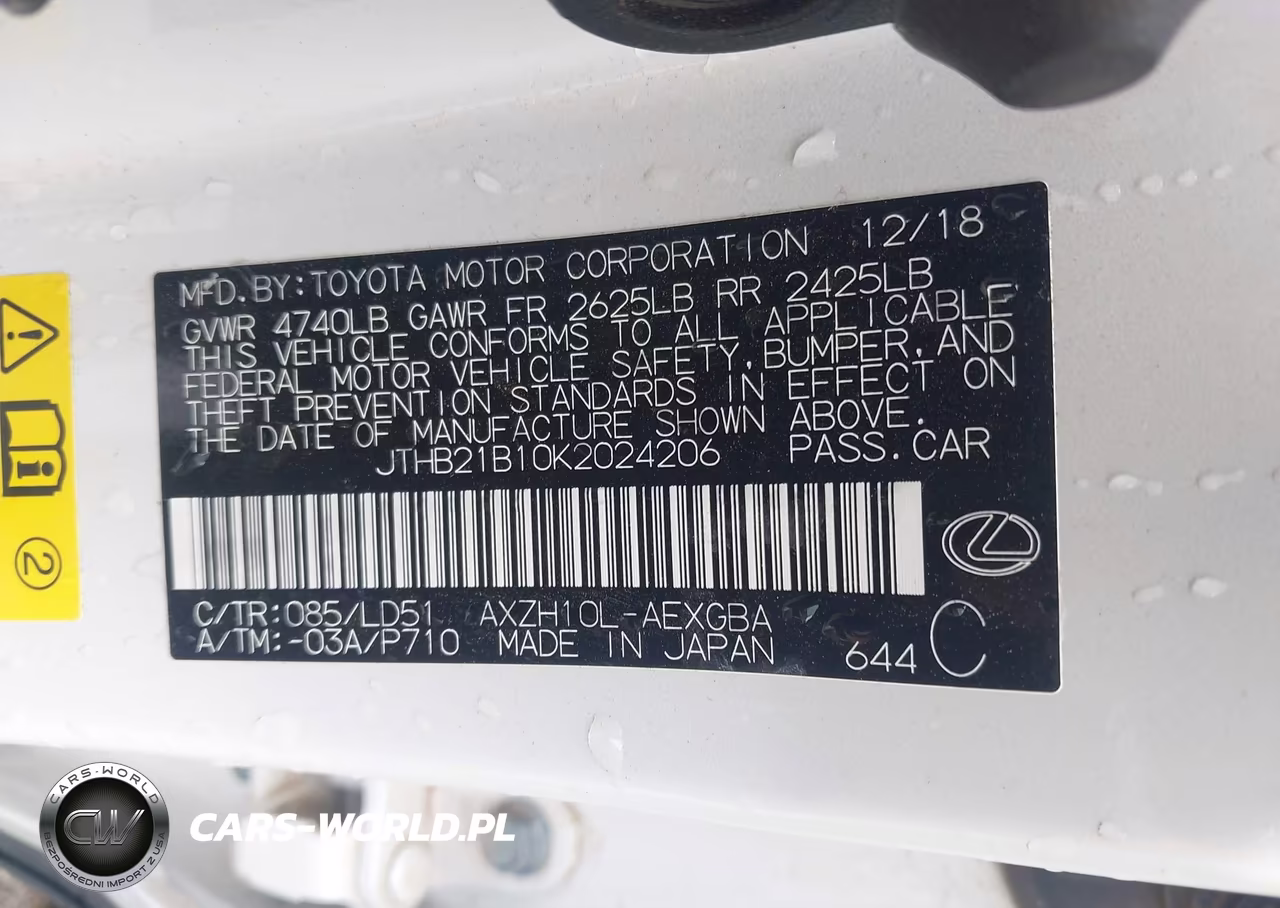 2019 Lexus Es 300H VIN:JTHB21B10K2024206 - 9