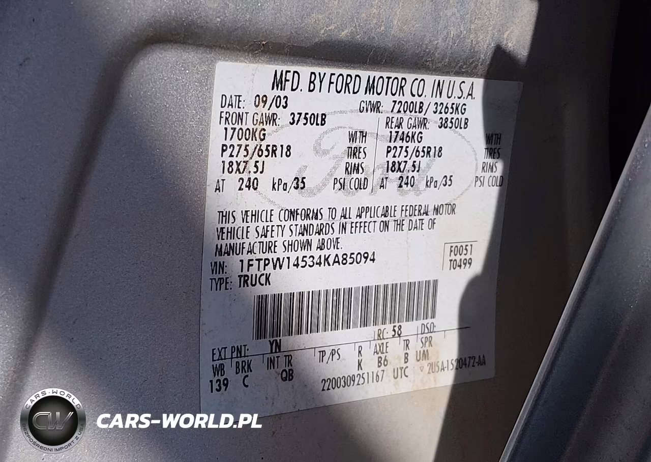 2004 Ford F-150 Fx4-Lariat-Xlt VIN:1FTPW14534KA85094 - 9
