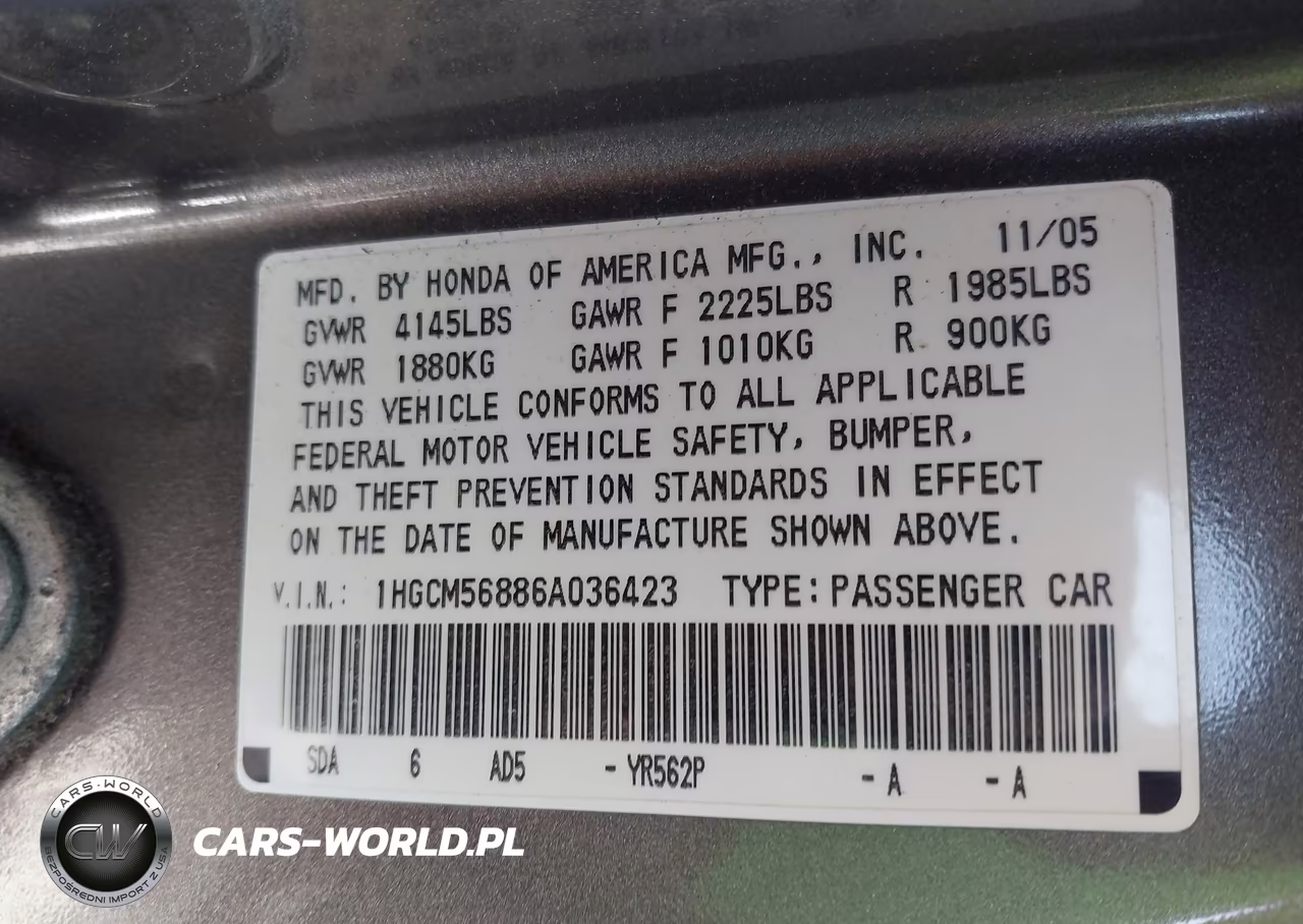 2006 Honda Accord 2.4 Ex VIN:1HGCM56886A036423 - 9