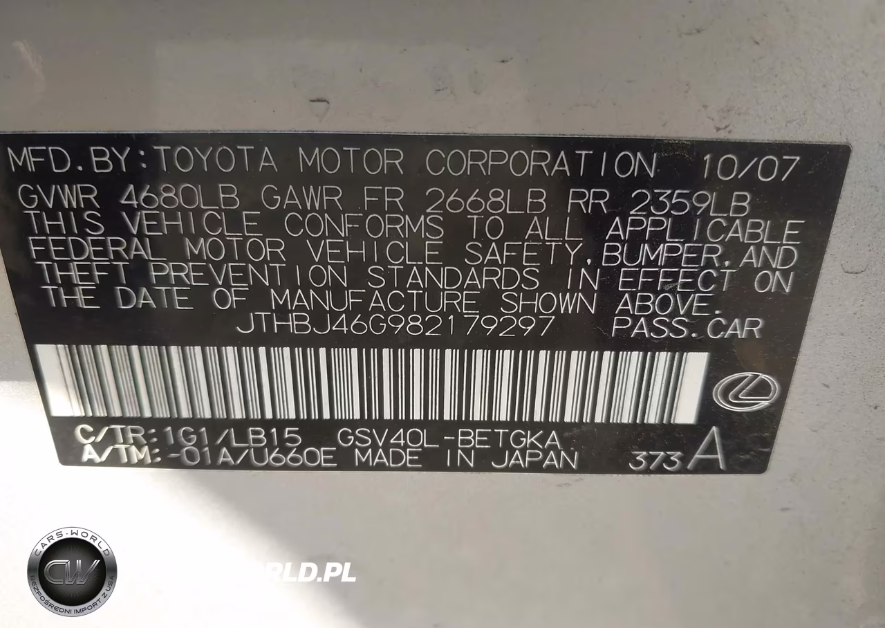 2008 Lexus Es 350 VIN:JTHBJ46G982179297 - 9