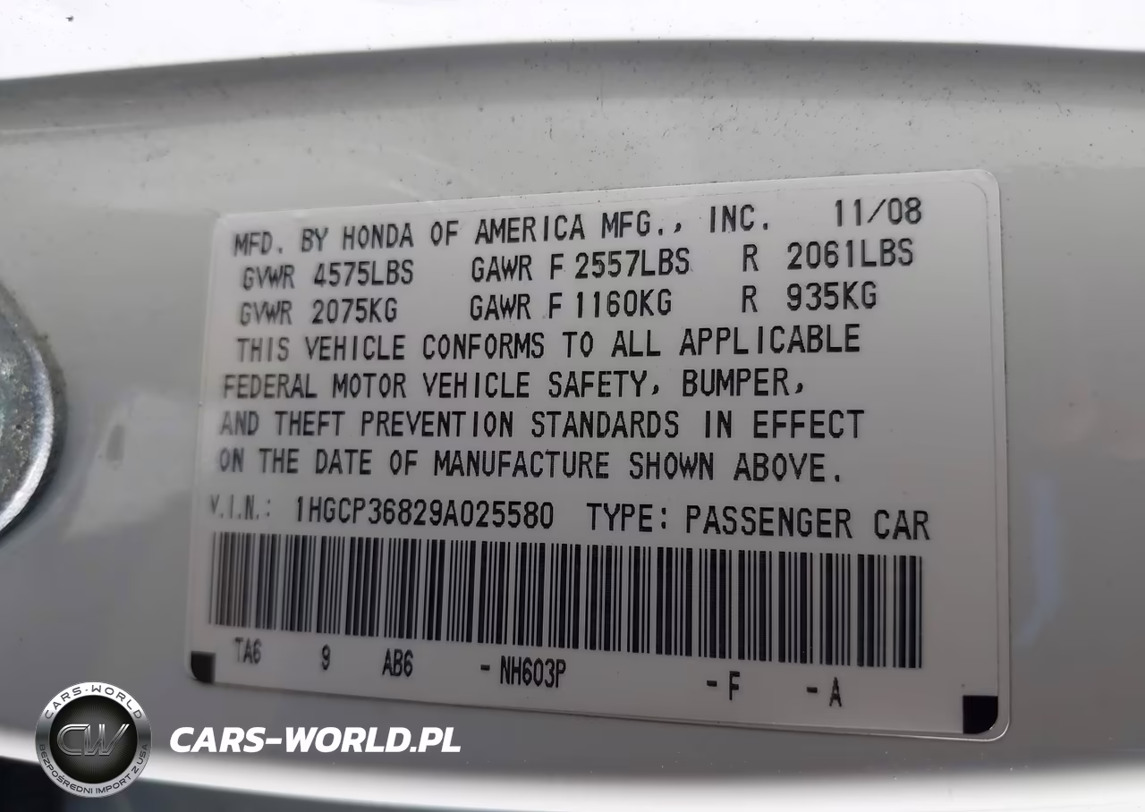 2009 Honda Accord 3.5 Ex-L VIN:1HGCP36829A025580 - 9
