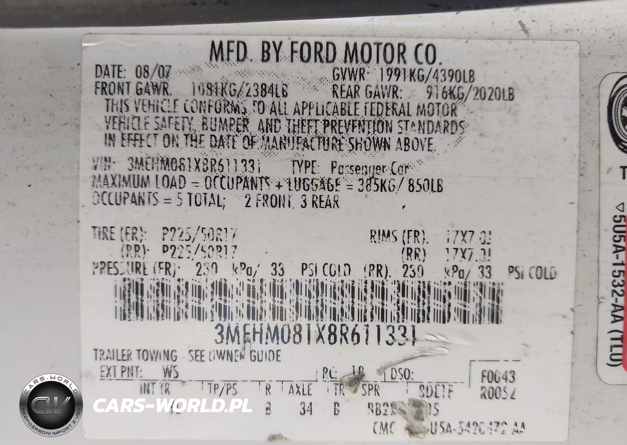 2008 Mercury Milan V6 Premier VIN:3MEHM081X8R611331 - 9