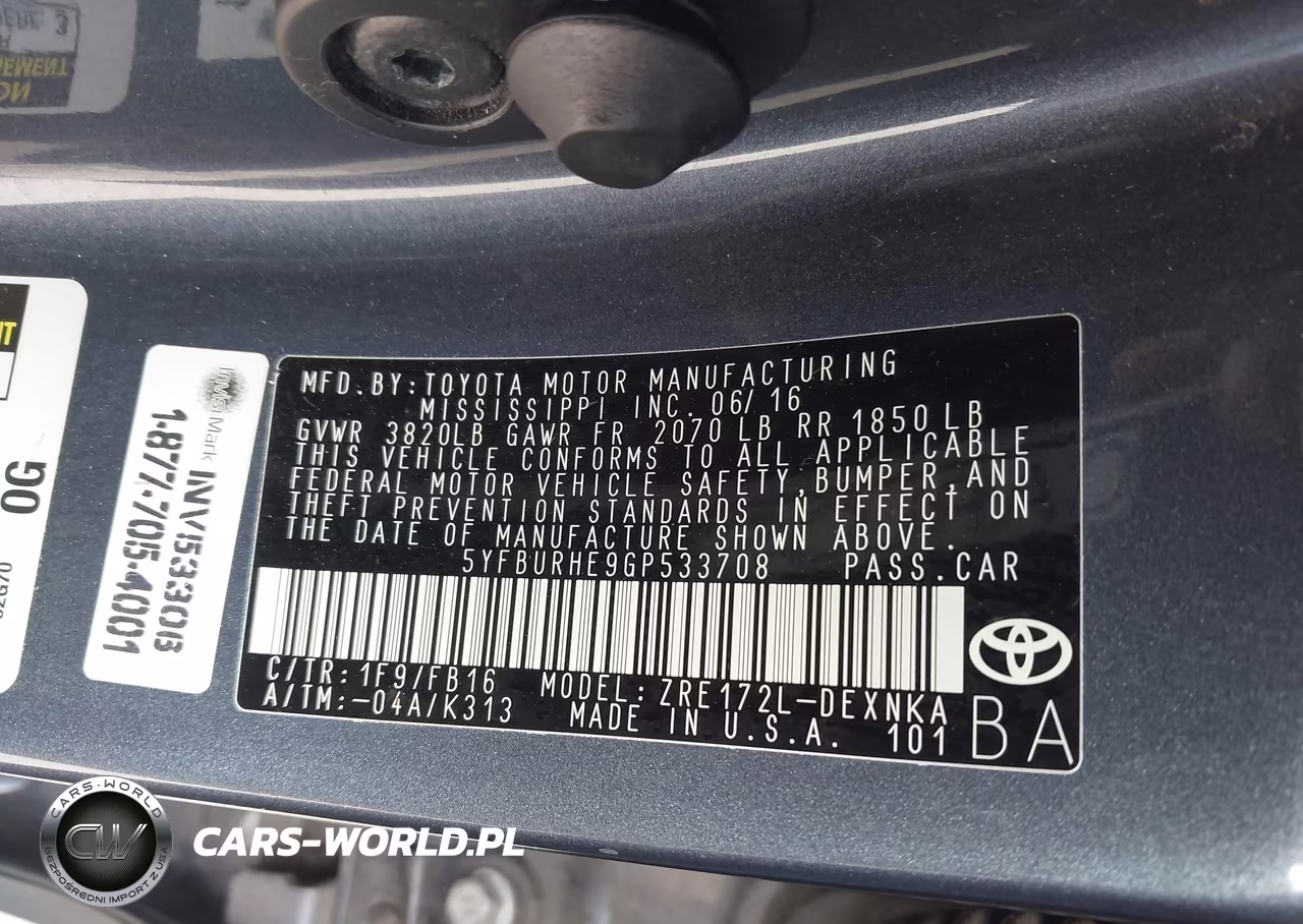2016 Toyota Corolla Le Plus VIN:5YFBURHE9GP533708 - 9