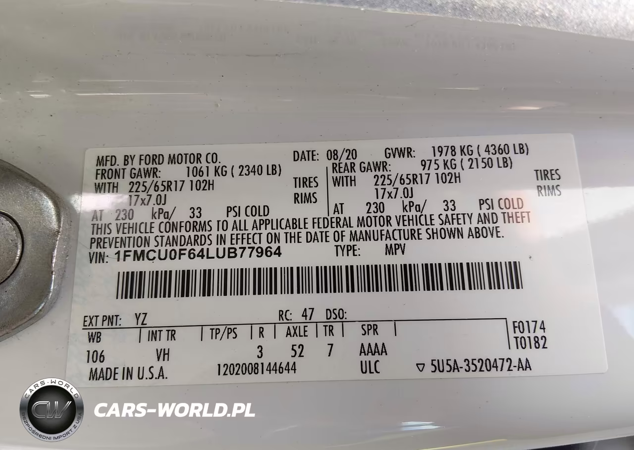 2020 Ford Escape S VIN:1FMCU0F64LUB77964 - 9
