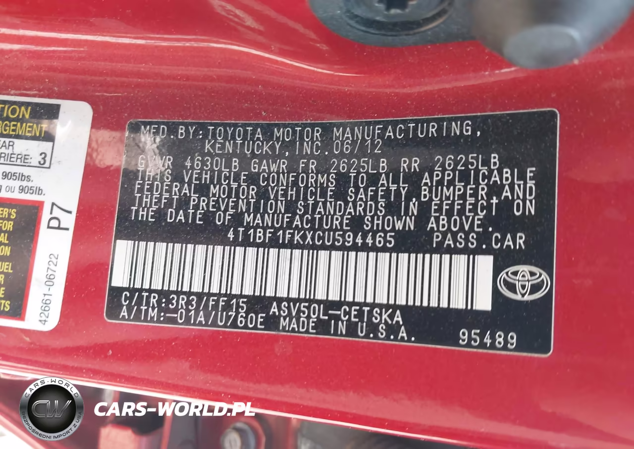 2012 Toyota Camry Se VIN:4T1BF1FKXCU594465 - 9