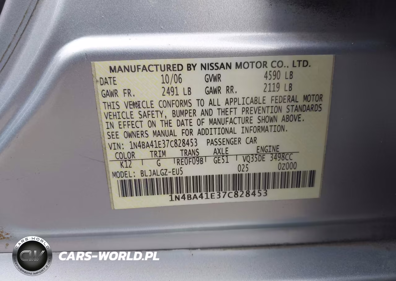 2007 Nissan Maxima 3.5 Sl VIN:1N4BA41E37C828453 - 9