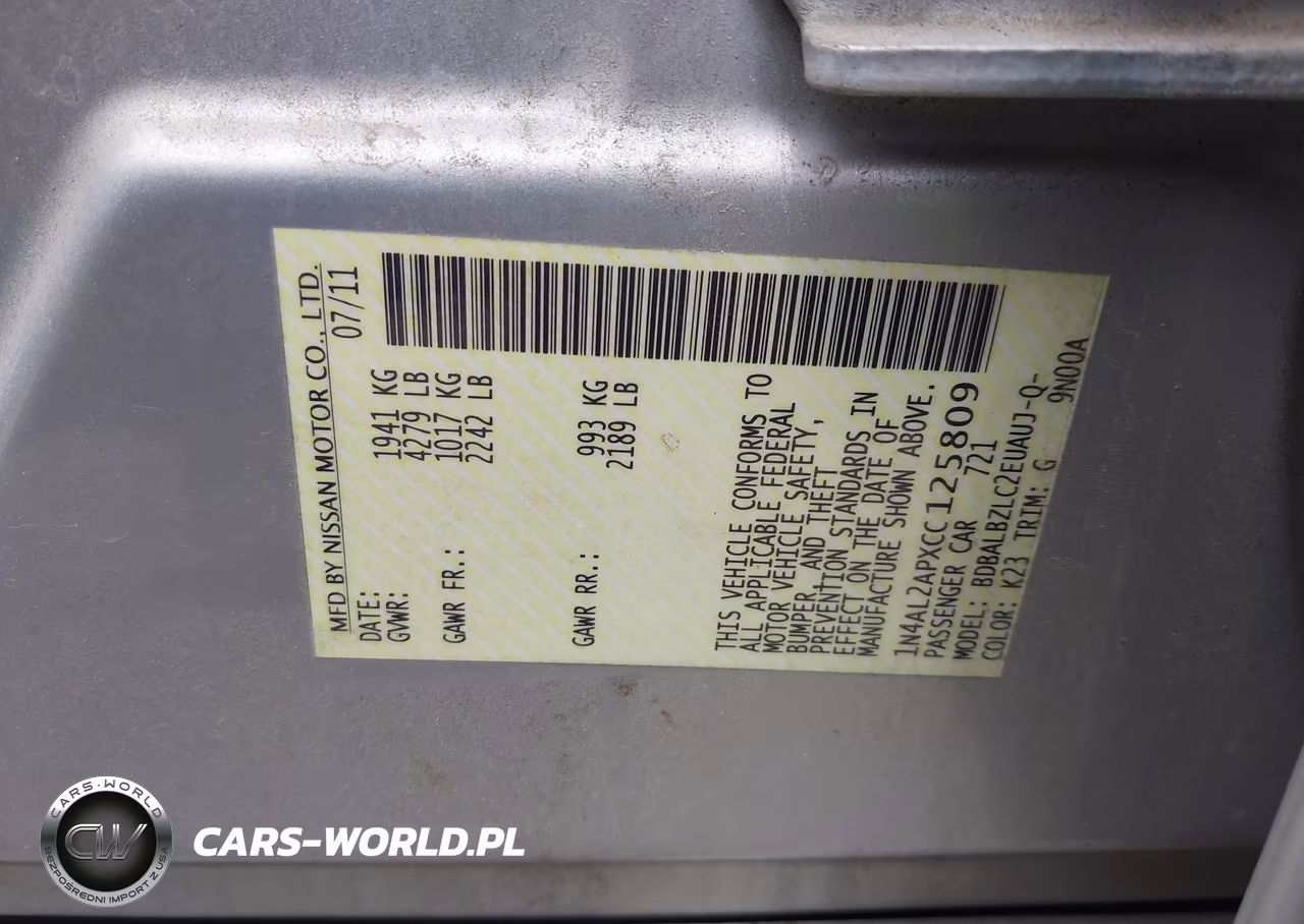 2012 Nissan Altima 2.5 S VIN:1N4AL2APXCC125809 - 9