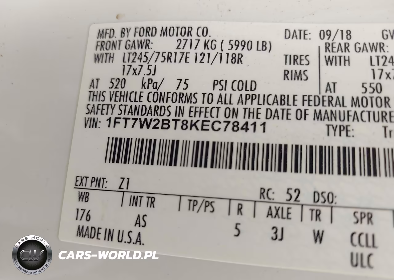 2019 Ford F-250 Xl VIN:1FT7W2BT8KEC78411 - 9