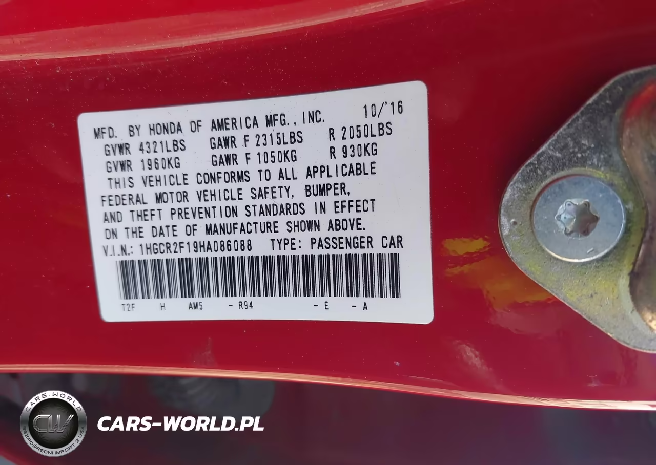 2017 Honda Accord Sport Se VIN:1HGCR2F19HA086088 - 9