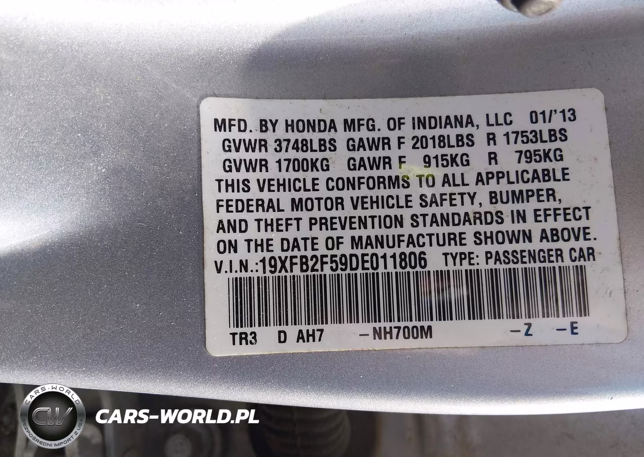 2013 Honda Civic Lx VIN:19XFB2F59DE011806 - 9