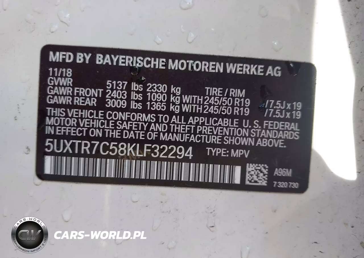 2019 BMW X3 Sdrive30I VIN:5UXTR7C58KLF32294 - 9